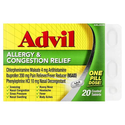 Advil, Allergy & Congestion Relief, 20 Coated Tablets