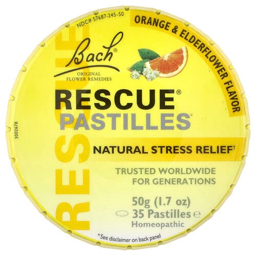 Bach, Rescue® Pastilles, Natural Stress Relief, Orange & Elderflower, 35 Pastilles