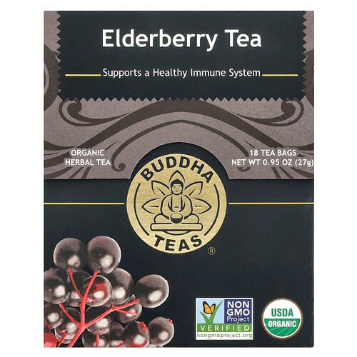 Buddha Teas, Organic Herbal Tea, Elderberry, Caffeine Free, 18 Tea Bags, 0.95 oz (27 g)