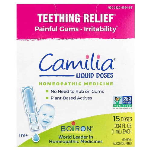 Boiron, Camilia®, Liquid Doses, Teething Relief, 1 Months +, 15 Doses, .034 fl oz (1 ml) Each