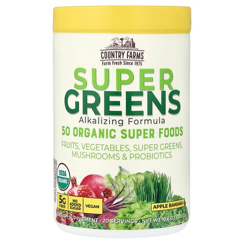 Country Farms, Super Greens, Alkalizing Formula, Apple Banana, 10.6 oz (300 g)