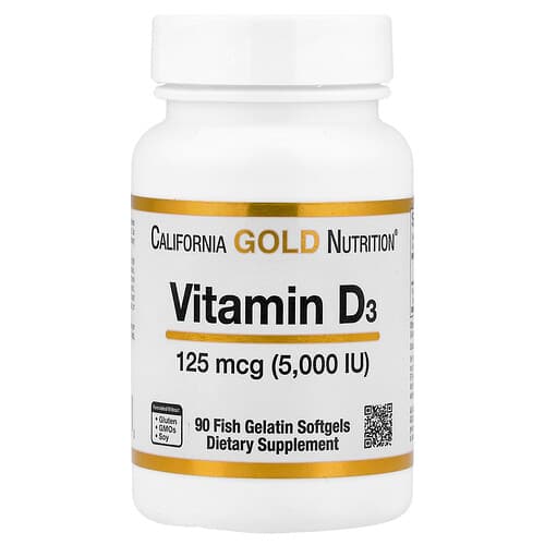 California Gold Nutrition, Vitamin D3, 125 mcg (5,000 IU), 90 Fish Gelatin Softgels