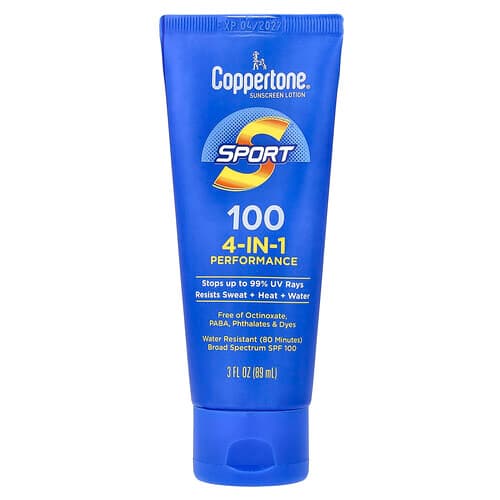 Coppertone, Sport, Sunscreen Lotion, 4-In-1 Performance, SPF 100, 3 fl oz (89 ml)