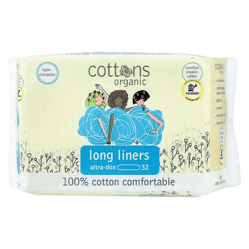 Cottons, 100% Cotton Comfortable, Long Liners, Ultra-Thin, 32 Liners