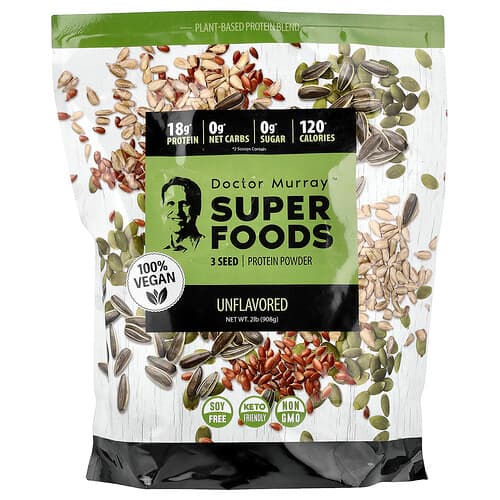 Dr. Murray's, Super Foods, 3 Seed Protein Powder, Pumpkin + Flax + Sunflower, Unflavored, 2 lb (908 g)