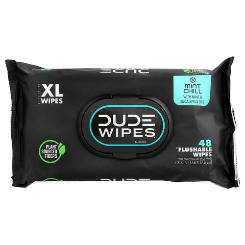Dude Products, Flushable Wipes, XL, Mint Chill, 48 Wipes