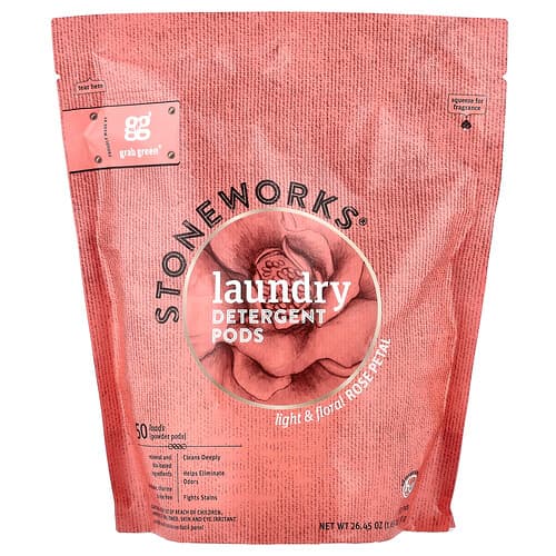 Grab Green, Stoneworks®, Laundry Detergent Pods, Rose Petal, 50 Loads, 1.65 lbs (750 g)