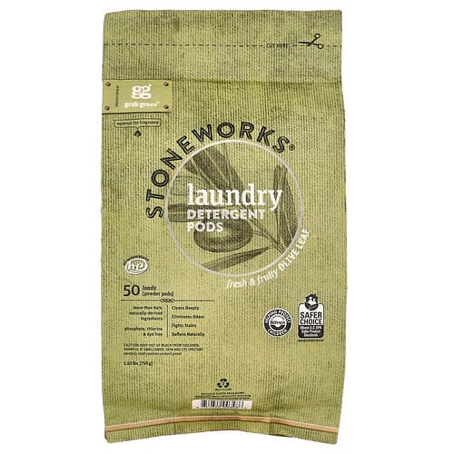 Grab Green, Stoneworks, Laundry Detergent Pods, Olive Leaf, 50 Loads, 1.65 lbs (750 g)