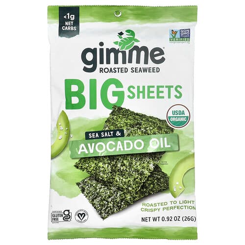 gimMe, Roasted Seaweed, Big Sheets, Sea Salt & Avocado Oil, 0.92 oz (26 g)