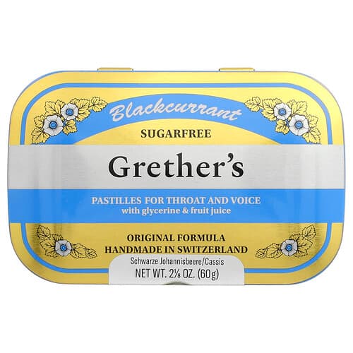 Grether's Pastilles, For Throat and Voice, Sugar Free, Blackcurrant, 24 Pastilles