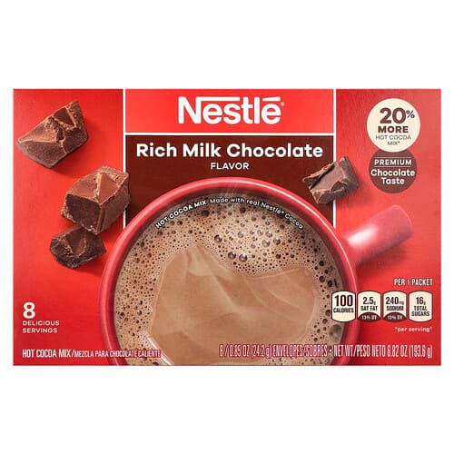 Nestle Hot Cocoa Mix, Rich Milk Chocolate, 8 Envelopes, 0.85 oz (24.2 g) Each