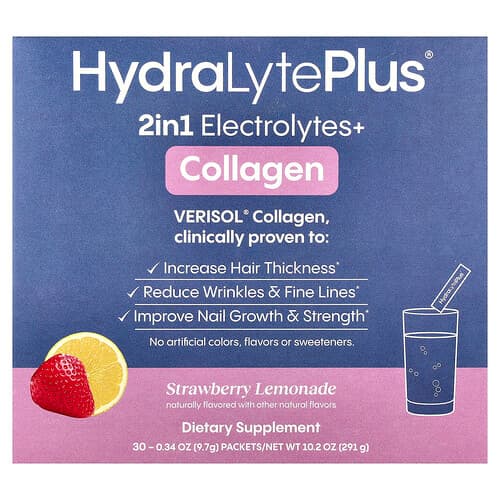 Hydralyte, VERISOL® Collagen, Strawberry Lemonade, 30 Packets, 0.34 oz (9.7 g) Each