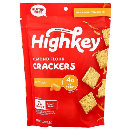 HighKey, Almond Flour Crackers, Cheddar, 2 oz (56.6 g)
