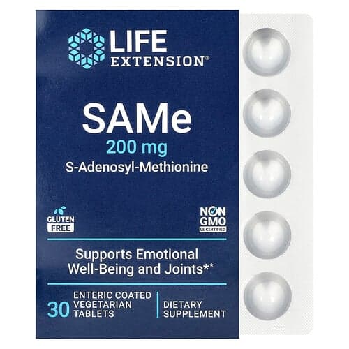 Life Extension, SAMe S-Adenosyl-Methionine, 200 mg, 30 Enteric Coated Vegetarian Tablets