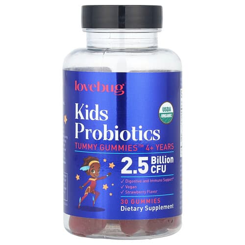 LoveBug Probiotics, Kids Probiotics, Tummy Gummies™, 4+ Years, Strawberry, 2.5 Billion CFU, 30 Gummies
