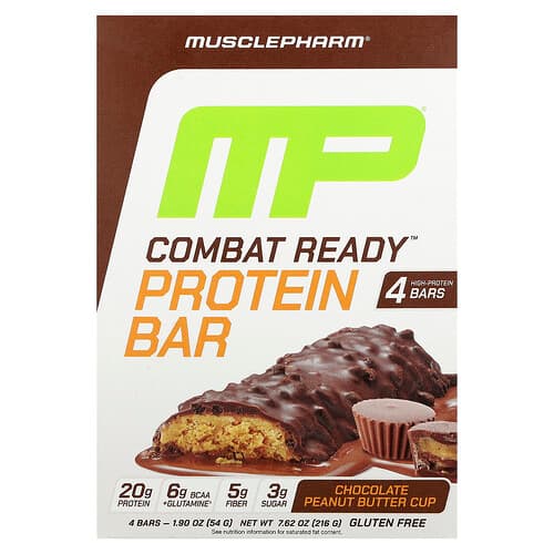 MusclePharm, Combat Ready™ Protein Bar, Chocolate Peanut Butter Cup, 4 Bars, 1.9 oz (54 g) Each