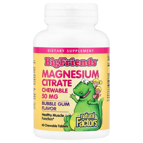 Natural Factors, Big Friends®, Magnesium Citrate, Bubble Gum, 50 mg, 60 Chewable Tablets