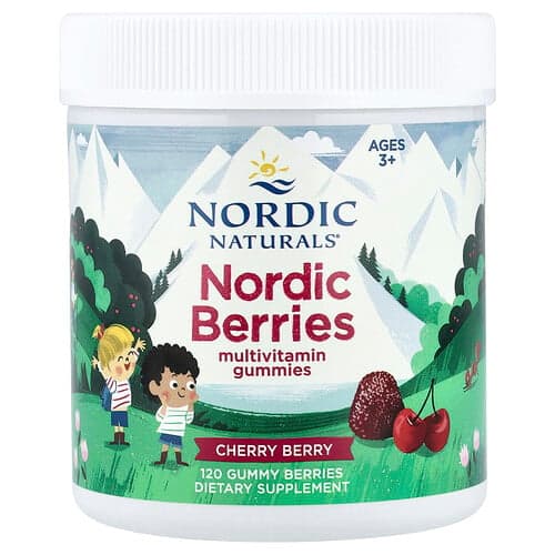 Nordic Naturals, Nordic Berries Multivitamin Gummies, Ages 3+, Cherry Berry, 120 Gummy Berries