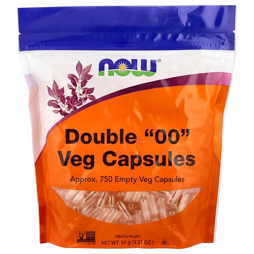 NOW Foods, Double 00 Veg Capsules, Approx. 750 Empty Veg Capsules, 3.21 oz (91 g)