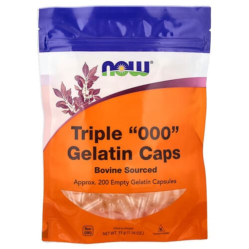 NOW Foods, Triple 000 Gelatin Caps, Approx. 200 Empty Gelatin Capsules, 1.16 oz (33 g)