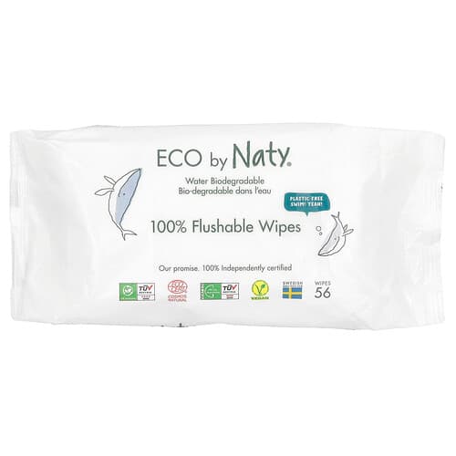 Naty, 100% Flushable Wipes, Fragrance Free , 56 Wipes