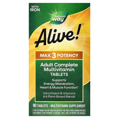 Nature's Way, Alive!® Max3 Potency, Adult Complete Multivitamin, With Iron, 90 Tablets