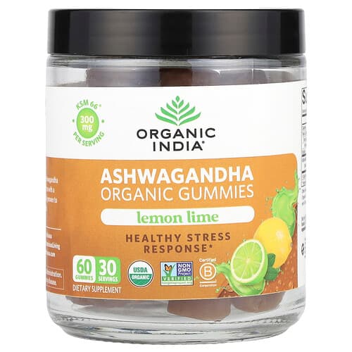 Organic India, Organic Ashwagandha Gummies, Lemon Lime, 60 Gummies (150 mg Per Gummy)