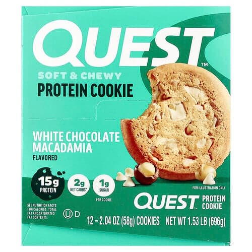 Quest Nutrition, Protein Cookie, White Chocolate Macadamia, 12 Cookies, 2.04 oz (58 g) Each
