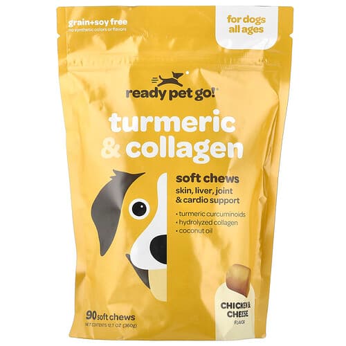Ready Pet Go, Turmeric & Collagen, For Dogs, All Ages, Chicken & Cheese, 90 Soft Chews, 12.7 oz (360 g)