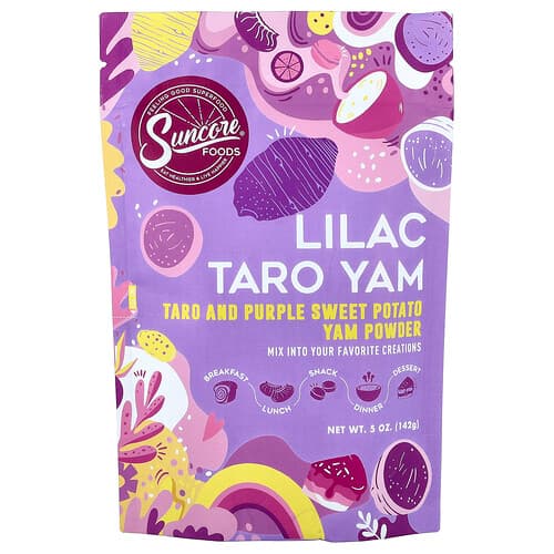 Suncore Foods, Lilac Taro Yam, Taro and Purple Sweet Potato Yam Powder, 5 oz (142 g)