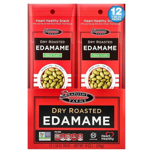 Seapoint Farms, Dry Roasted Edamame, Sea Salt, 12 Packs, 1.58 oz (45 g) Each