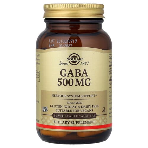 Solgar, GABA, 500 mg, 50 Vegetable Capsules