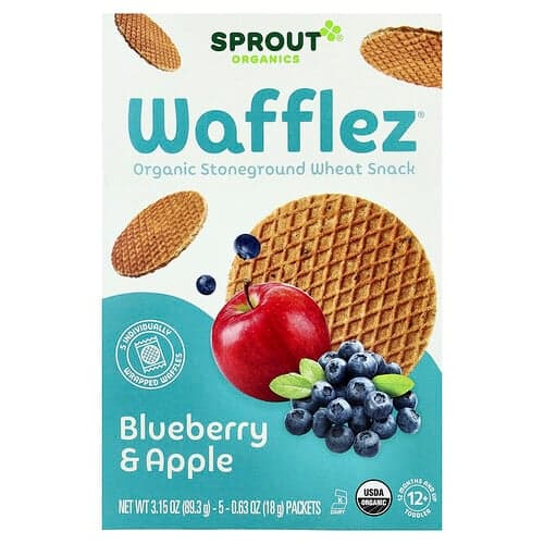 Sprout Organics, Wafflez®, Blueberry & Apple, 12 Months+, 5 Packets, 0.63 oz (18 g) Each
