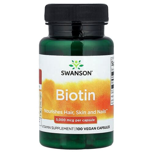 Swanson Vitamins, Biotin, 5,000 mcg, 100 Vegan Capsules