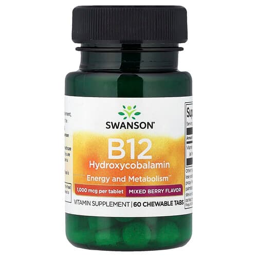 Swanson Vitamins, B12 Hydroxycobalamin, Mixed Berry, 1,000 mcg, 60 Chewable Tabs