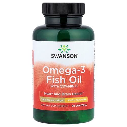 Swanson Vitamins, Omega-3 Fish Oil with Vitamin D, Lemon, 60 Softgels
