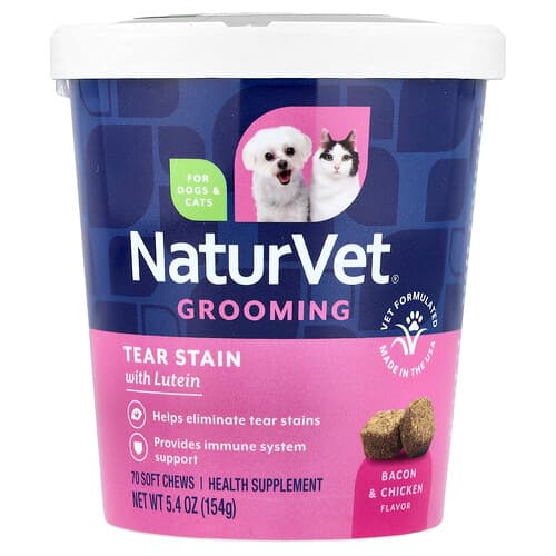 NaturVet, Grooming, Tear Stain with Lutein, For Dogs & Cats, Bacon & Chicken, 70 Soft Chews, 5.4 oz (154 g)