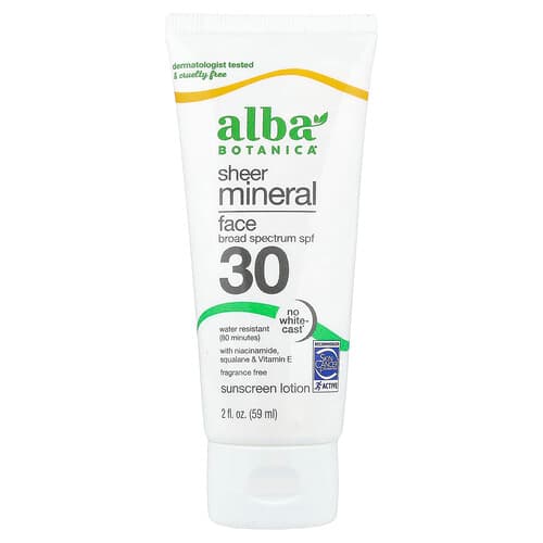 Alba Botanica, Sheer Mineral Face Sunscreen Lotion, SPF 30, Fragrance Free, 2 fl oz (59 ml)