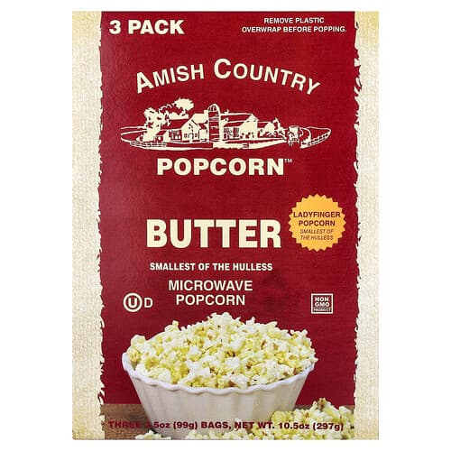Amish Country Popcorn, Microwave Popcorn, Butter, 3 Bags, 3.5 oz (99 g) Each