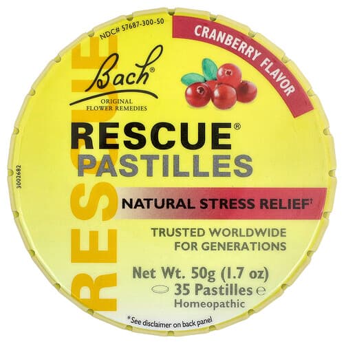 Bach, Rescue® Pastilles, Natural Stress Relief, Cranberry, 35 Pastilles