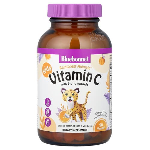 Bluebonnet Nutrition, Rainforest Animalz®, Vitamin C With Bioflavonoids, Orange, 90 Chewables