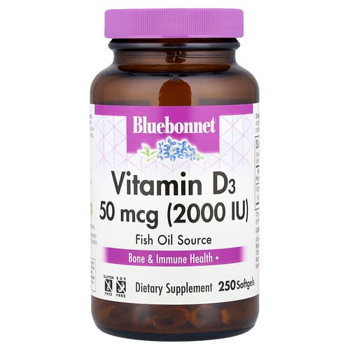 Bluebonnet Nutrition, Vitamin D3, 50 mcg (2,000 IU), 250 Softgels