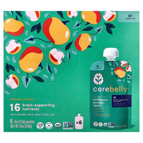 Cerebelly, Organic Puree, White Bean, Pumpkin, Apple, 6 Pouches, 4 oz (113 g) Each