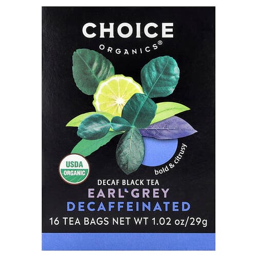Choice Organics, Black Tea, Earl Grey, Decaf , 16 Tea Bags, 1.02 oz (29 g)