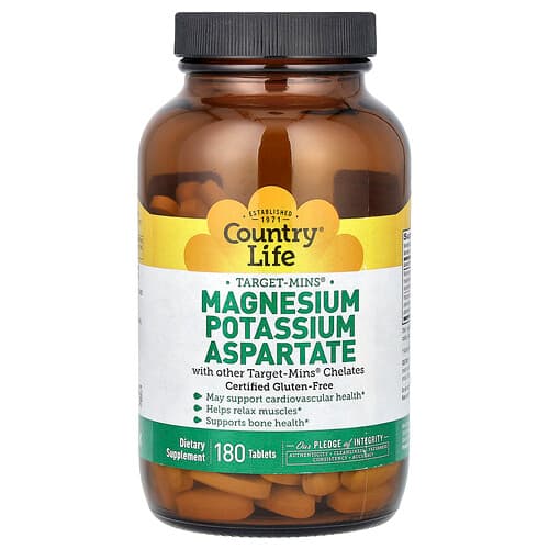 Country Life, Target-Mins®, Magnesium Potassium Aspartate, 180 Tablets