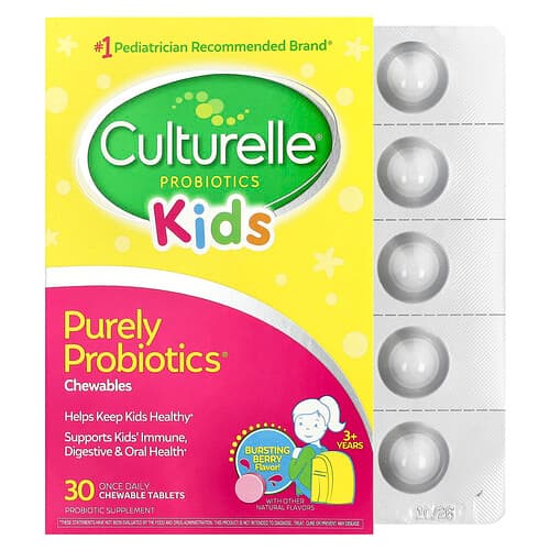 Culturelle, Kids, Purely Probiotics® Chewables, 3+ Years, Bursting Berry, 30 Chewable Tablets (25 mg Per Tablet)