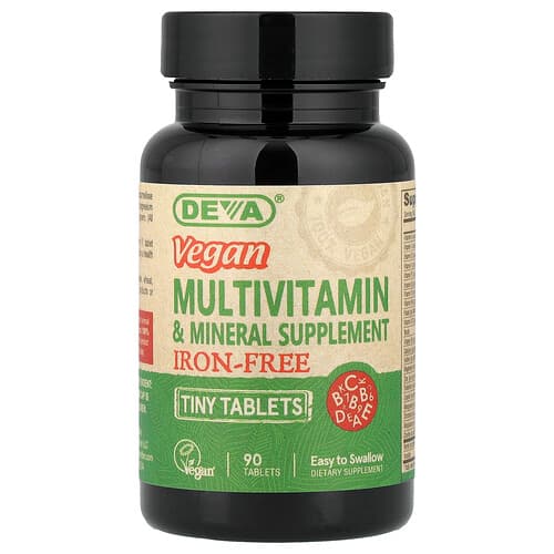 Deva, Vegan Multivitamin & Mineral Supplement, Iron-Free, 90 Tiny Tablets