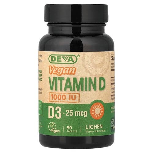 Deva, Vegan Vitamin D3, 25 mcg (1,000 IU), 90 Tablets