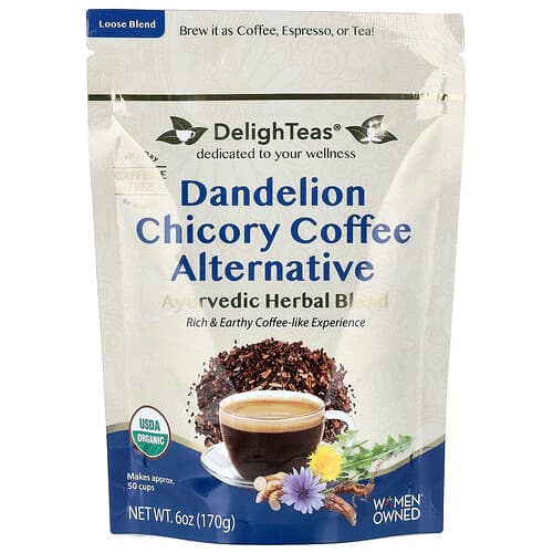 DelighTeas, Ayurvedic Herbal Blend, Dandelion Chicory Coffee Alternative, Caffeine Free, 6 oz (170 g)