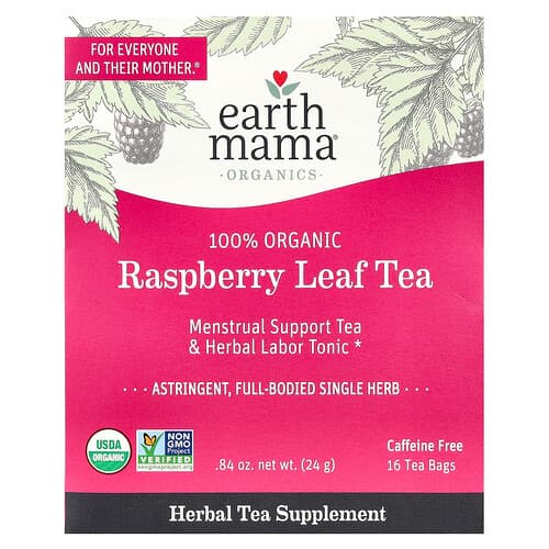 Earth Mama, Organics, 100% Organic Raspberry Leaf Tea, Caffeine Free, 16 Tea Bags, 0.84 oz (24 g)